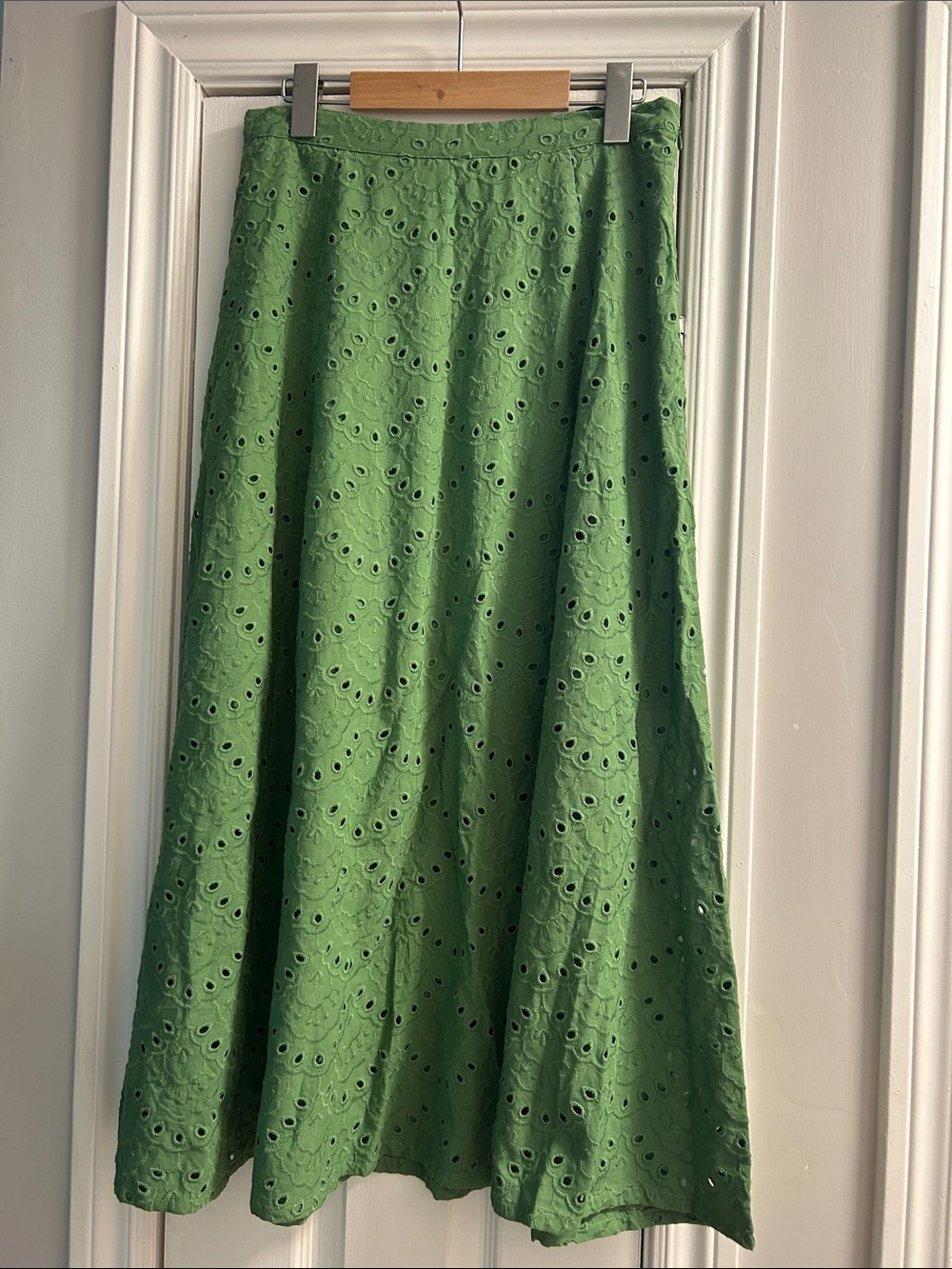 H&M Green Eyelet A-Line Midi Skirt